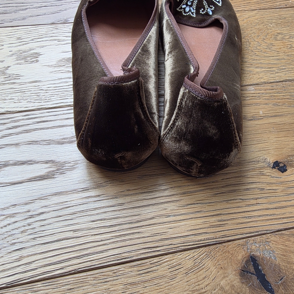Ras Brown Velvet Embellished Loafers - Picture 2 of 5